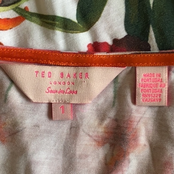 TED Baker London Keyyle Tropical Toucan Lyocell T-shirt Top Women’s Size 1 XS - Picture 7 of 10